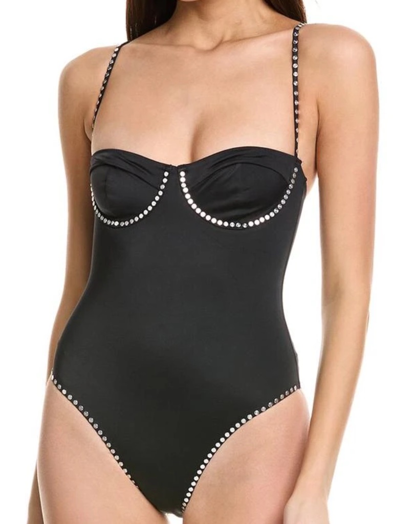 Milly Women's Embellished Underwire One-Piece Swimsuit Black P Nwt
